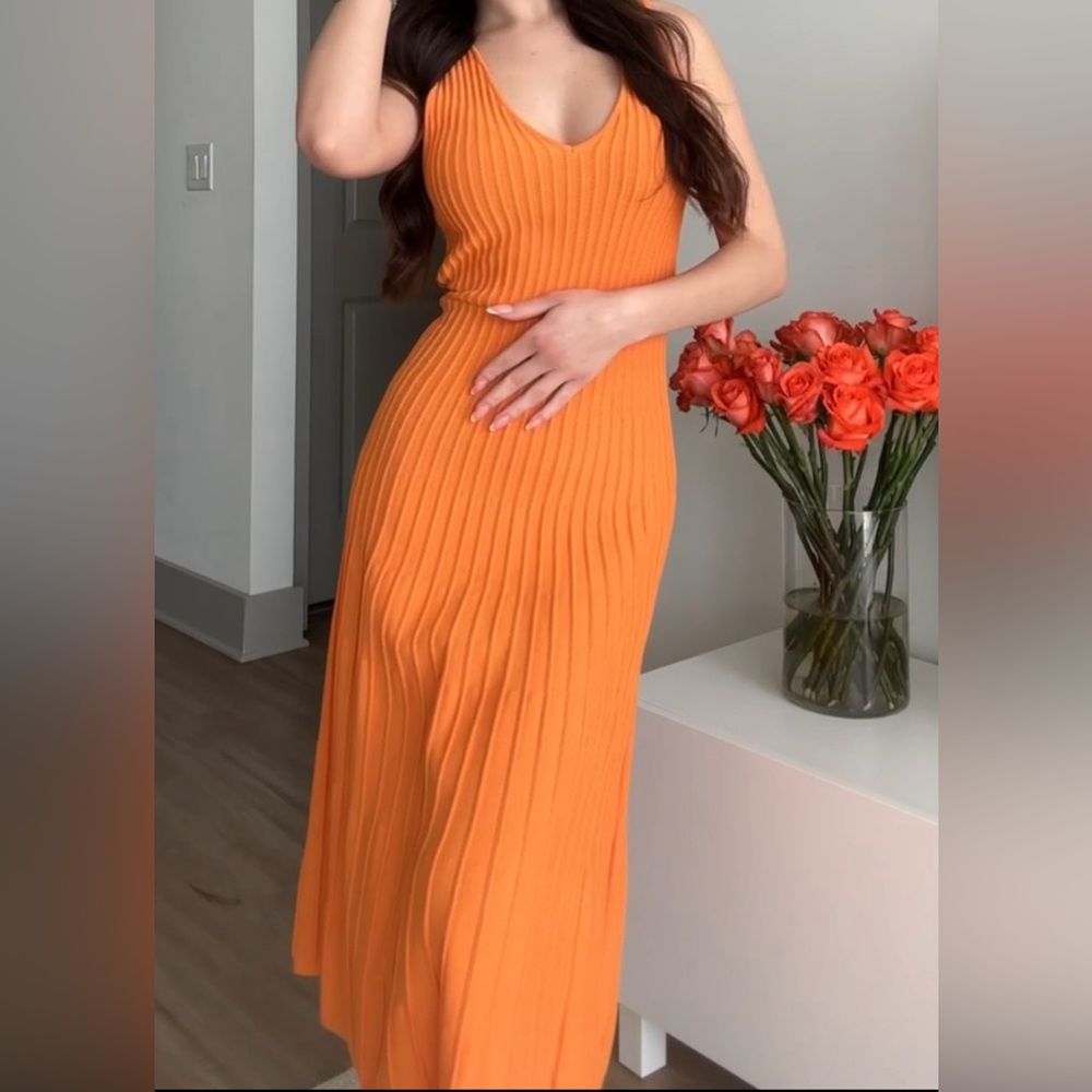 ORANGE ZARA KNIT SKATER MIDI DRESS